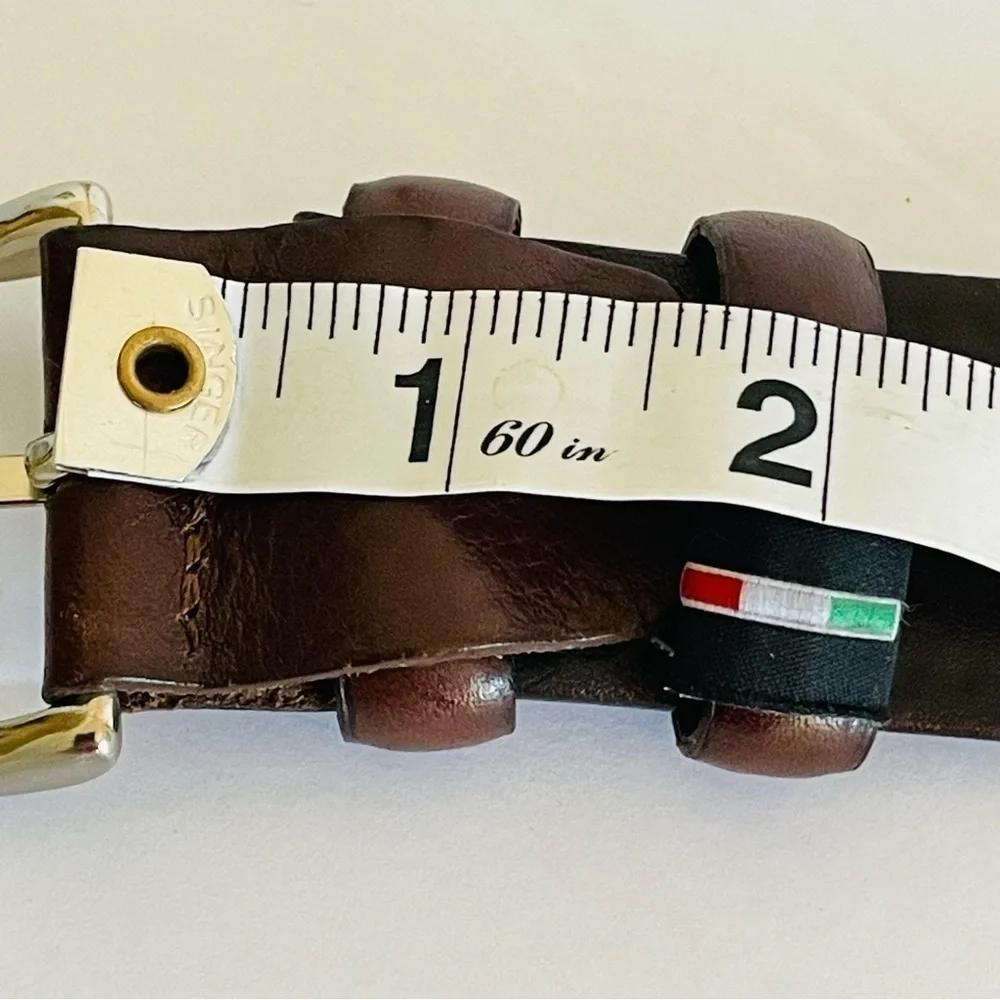 Vera Pelle Belt Men’s 451/35 Brown‎ Leather Gold Buckle Hand Made In Italy 41”